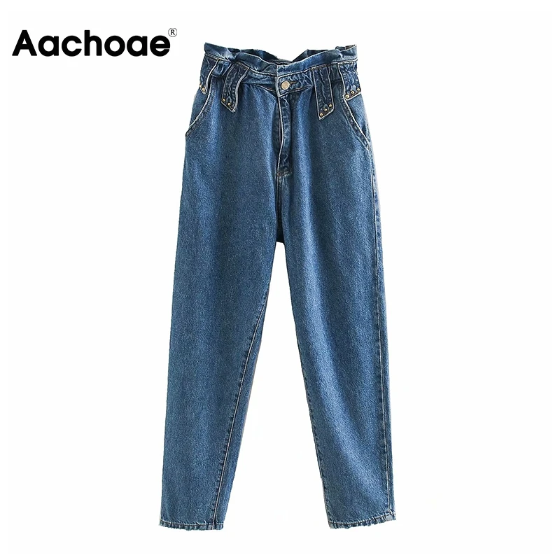 Aachoae Women Streetwear High Waist Mom Jeans 2020 Loose Pockets Long Trousers Female Pleated Harem Denim Pants Pantalones Aachoae Women Streetwear High Waist Mom Jeans 2020 Loose Pockets Long Trousers Female Pleated Harem Denim Pants Pantalones