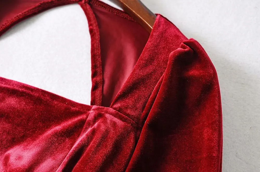Bazaleas ретро выдалбливают сзади vestidos винтажные желтые бархатные женские платья франция короткий рукав Бандажное платье с галстуком для женщин