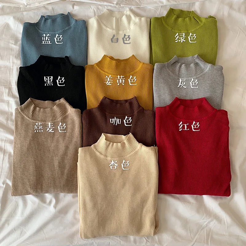 Bottom Shirt Long-Sleeved knitted pullovers Women's 2020 Autumn winter Thin Black Sweater turtleneck Tight Slim women | Женская