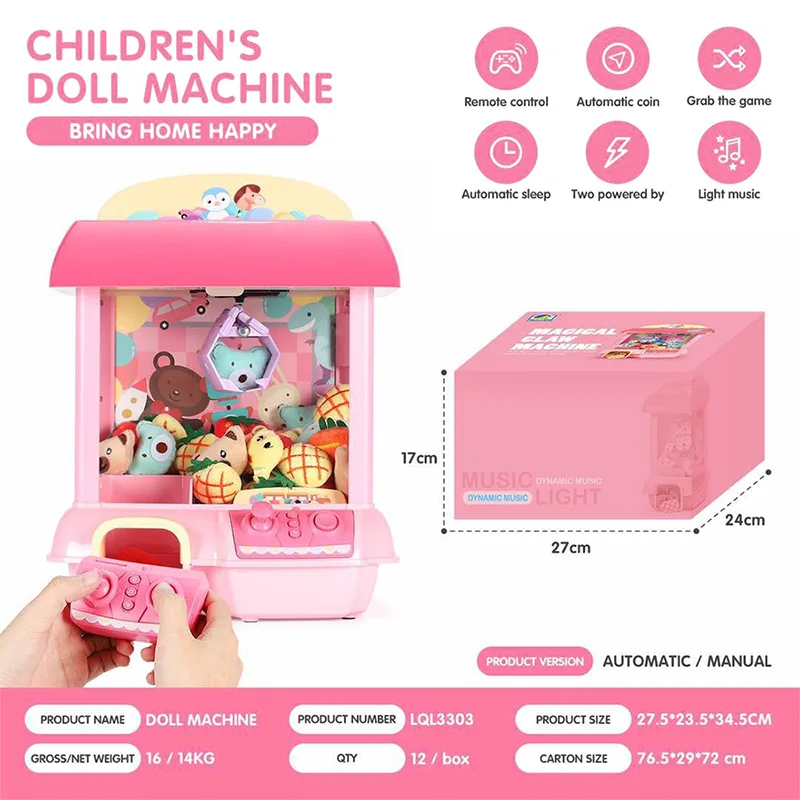 Kids Claw Machine Electronic Catch Doll DIY Doll Machine House Coin Operated Catcher Mini Vending Machine Gift For Children Toys