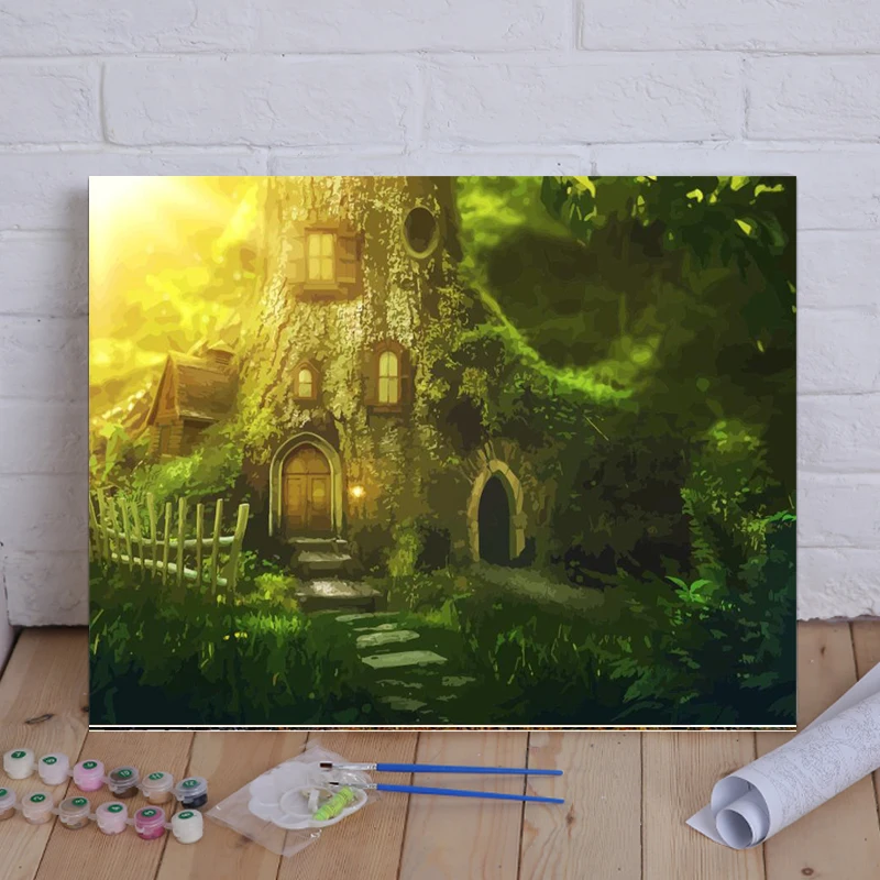 Forest House Art Pictures DIY Painting By Numbers Kits Landscape Coloring By Number Oil Paintings Home Decor Adults Unique Gift