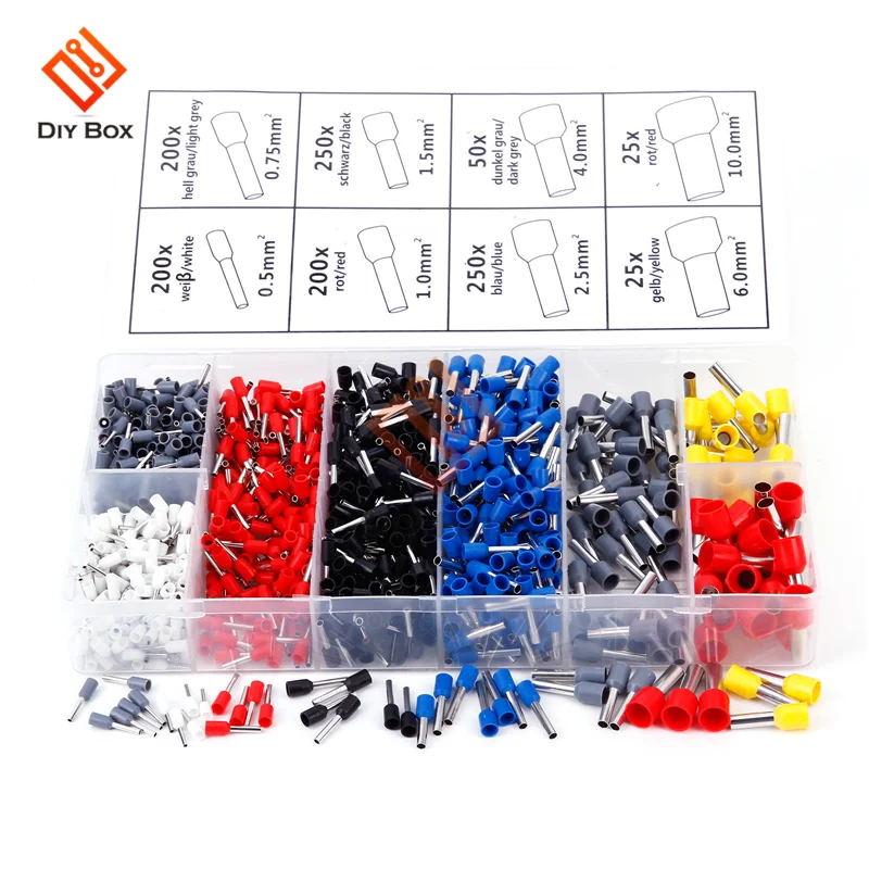 1200pcs 300/500/520 шт./лот холодного отжима терминал 1200 шт./лот трубчатый предварительно Изолированный клеммный комплект кабель Соединительный разъем бытовой - Цвет: 1200pcs