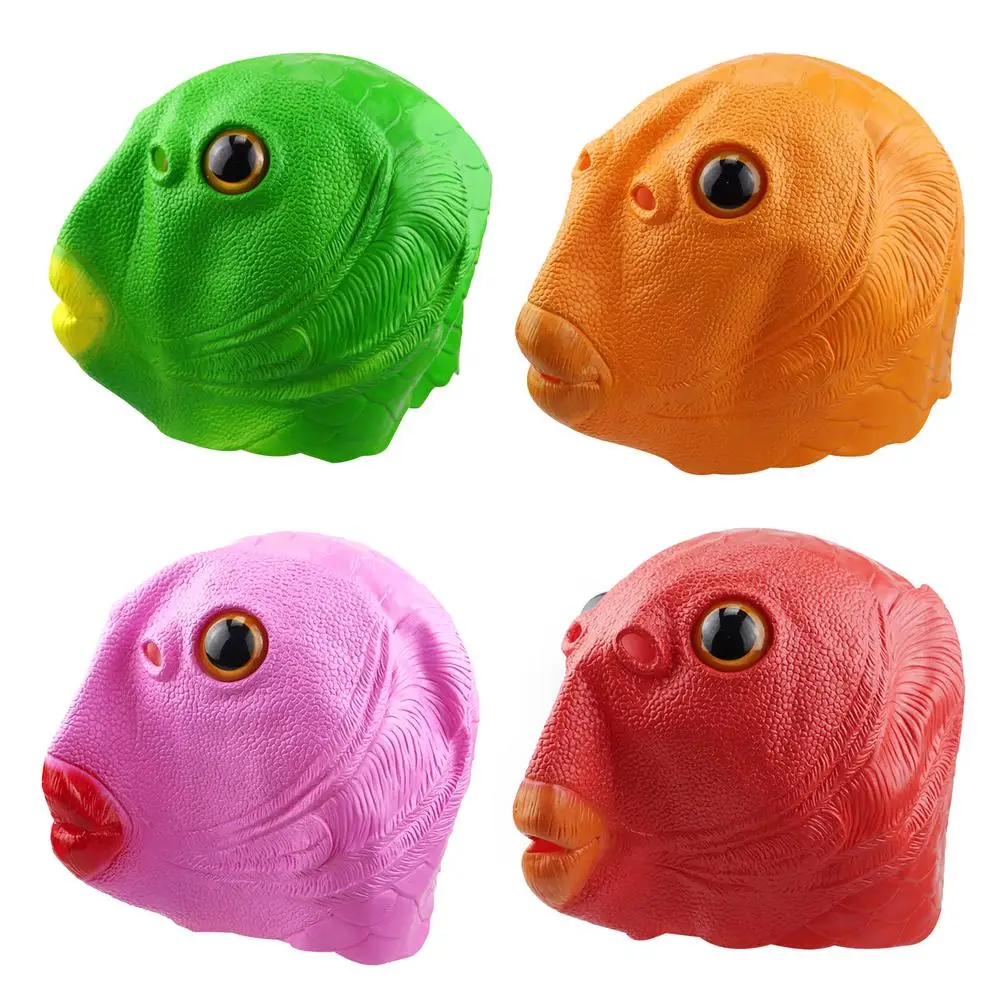 Funny Toy Fish Head Mask Rubber Latex Fish Face Cover Party Helmet Animal Monster Headgear Safe Face Cover Performance Prop