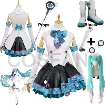 

Vocaloid Hatsune Miku MAGICAL MIRAI Dress Uniform Outfit Anime Customize women men Halloween Cosplay Costumes Wigs and shoes
