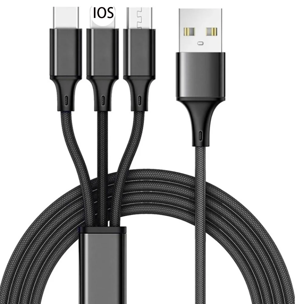 3 в 1 USB кабель для iPhone 11 7 samsung S9 S8 Xiaomi мульти Быстрая зарядка микро USB кабель usb type C кабели для мобильных телефонов - Цвет: Черный