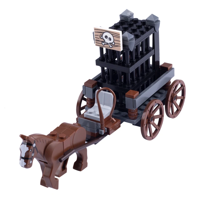 MOC Medieval Military War Horse Building Blocks Castle Knight Sled Ox Cart Dwarf Chariots Wood Vegetable Weapon Bricks Toy Gifts 3