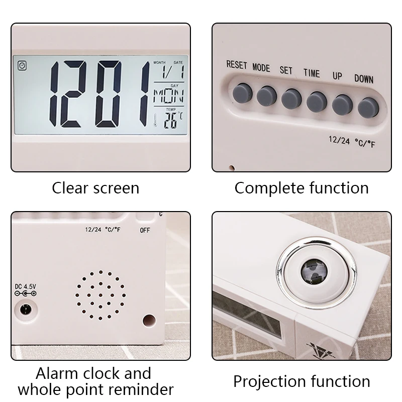 Проекционные часы с будильником, потолочные цифровые часы с функцией повтора, поворотная подсветка, будильник, проектор, многофункциональные настольные часы