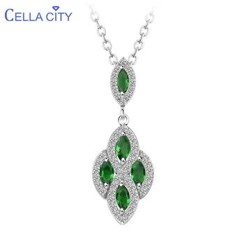

Cellacity Female Silver 925 Jewelry Water Drop Shaped Gemstones Necklace for Women Emerald Neck Ornament Geometry Design Party