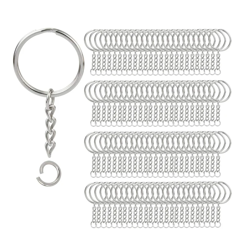 200Pcs Split Key Chain Rings with Chain Silver Key Ring and Open