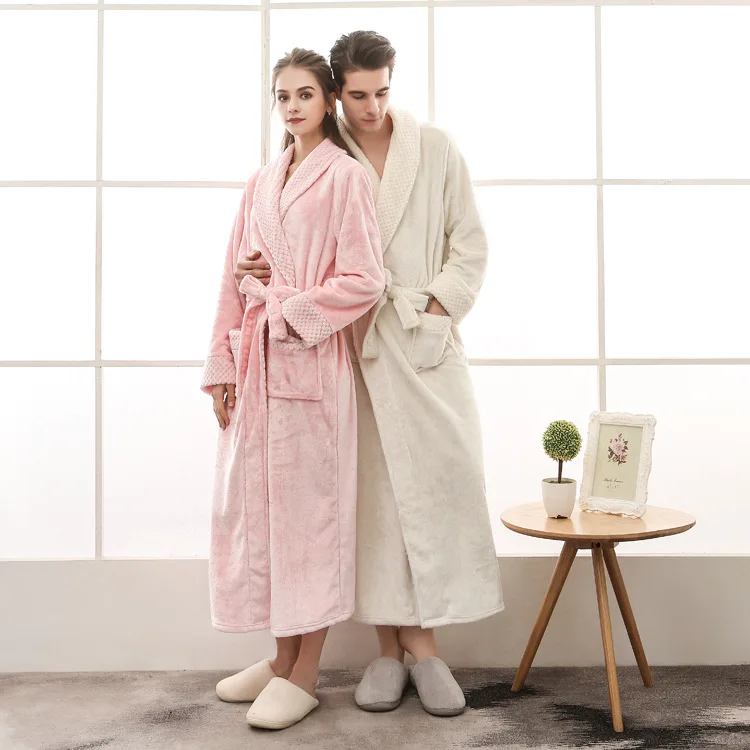 

New Style Autumn & Winter Large Size Flannel Couples Nightgown Tracksuit Men's Women's Mink Cashmere Lengthen Thickening Bathrob