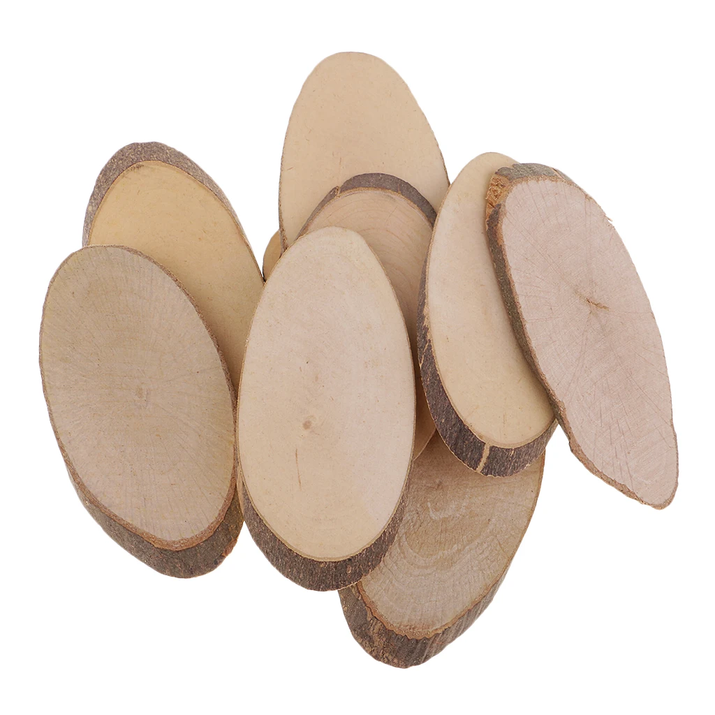 10pcs 85-90mm Wood Log Slices Oval Wedding Pyrography Rustic DIY Craft Decor