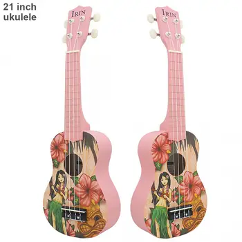 

21 Inch Portable Soprano Basswood Ukulele Hawaii Girls Pattern 12 Fret Four Strings Hawaii Guitar String Musical Instrument