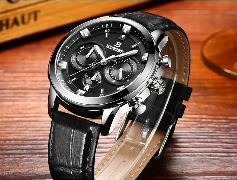 Новые часы с хронографом мужские спортивные военные наручные часы Бингер брендовые кварцевые часы из нержавеющей стали водонепроницаемые B-9011G