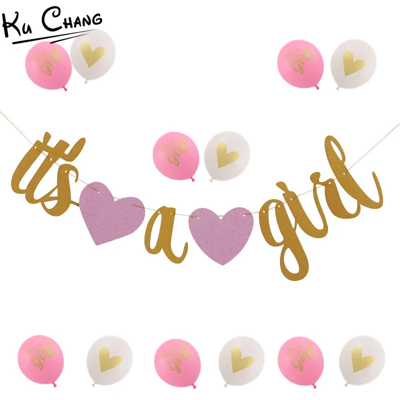 13pcs Its A Boy It's A Girl Printed Pink Blue Latex Balloons Flag Banner Kid's Birthday Party Decorations Baby Shower Supplies