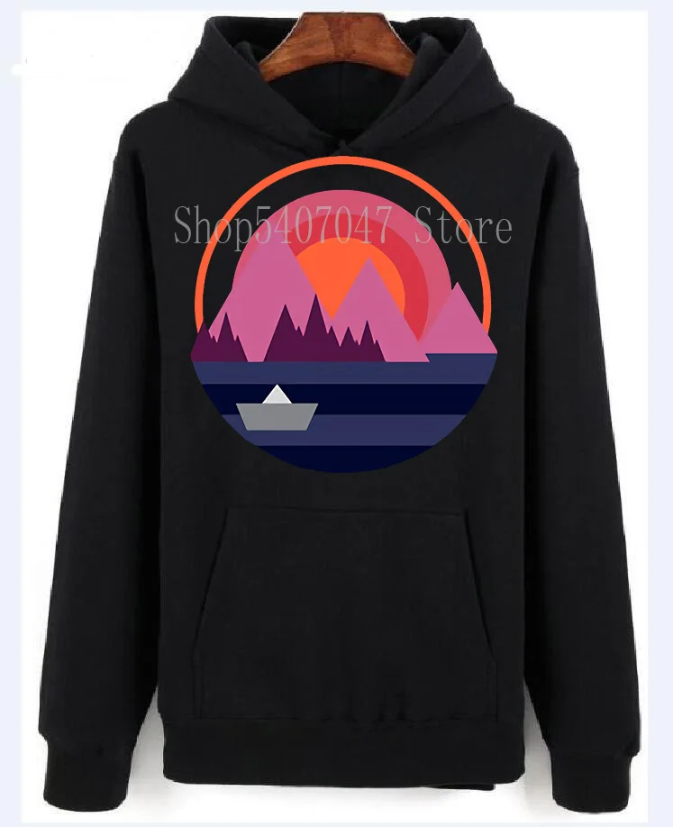 Flache Berg sonnenuntergan Grafik-design herren темно-синий свитер с капюшоном длинным рукавом