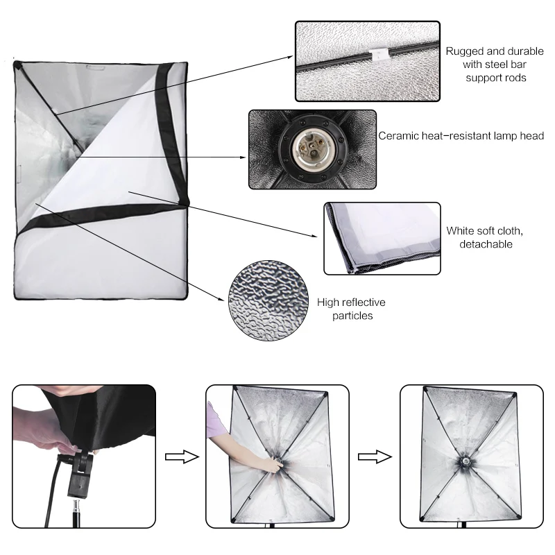 Professional Photography Lighting Equipment Kit with Softbox Soft background stand with boom arm Ba