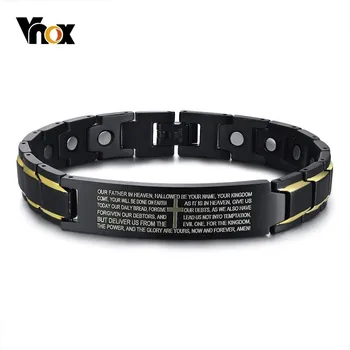 

Vnox Casual Magnet Bracelets for Men Engraved Bible Cross Stainless Steel Bio Energy Power Male Pulseira Custom Jewelry Gift