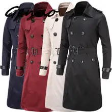 Мужской плащ, британский стиль, классический Тренч, куртка, двубортный, длинный, тонкий, верхняя одежда, регулируемый ремень, кожаный рукав, ремень