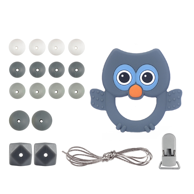 Clips DIY Accesories Set Owl Teether Silicone Bead BPA Free Handmade Teething Toys Holder Chain for Baby Chew