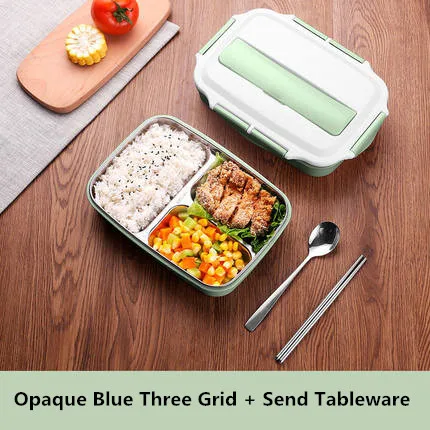 ONEUP, переносная изолирующая коробка для ланча из нержавеющей стали, 304, японский офисный персонал, разделенная микроволновая печь с подогревом, Bento box - Цвет: Opaque Green 3 grid