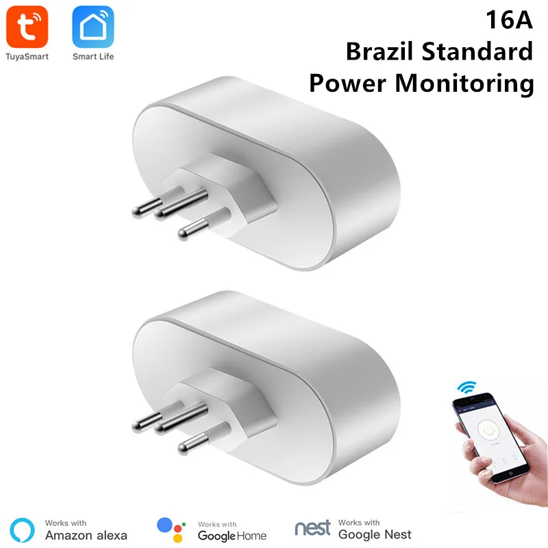 

2 Pcs Brazilian WiFi Socket Smart Life APP Remote Control Brazil Standard Smart Outlet 16A Power Monitor Timer Google Compatible