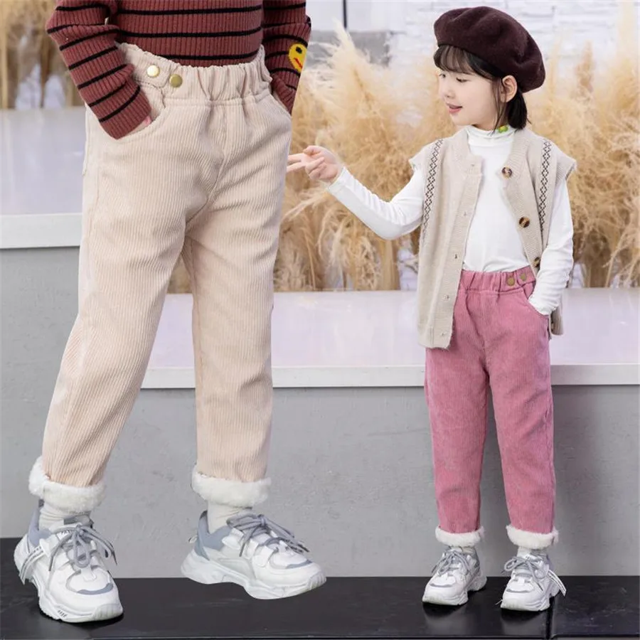 Girls Pants Kids Pants Girls Trousers Winter Children Pants Girls Plus Velvet Thick Jeans High Waist Warm Trousers 4 to 13Years