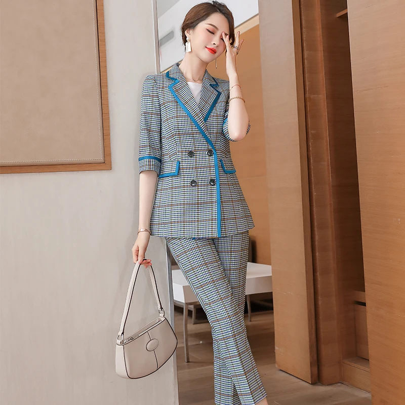 Novelty Plaid Formal OL Styles Women Business Suits Half Sleeve Spring Summer Professional Ladies Office Work Wear Blazers | Женская