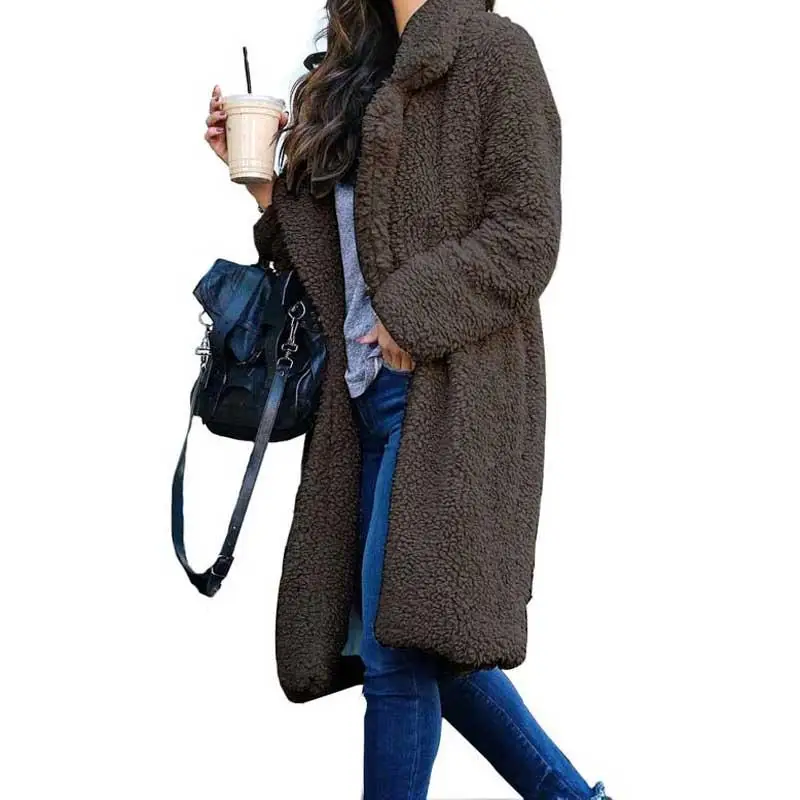 Женское пальто из искусственного меха, осенне-зимнее толстое теплое длинное меховое пальто, женская меховая куртка, верхняя одежда, плюшевое пальто, куртка, Ropa Invierno Mujer - Цвет: Dark grey