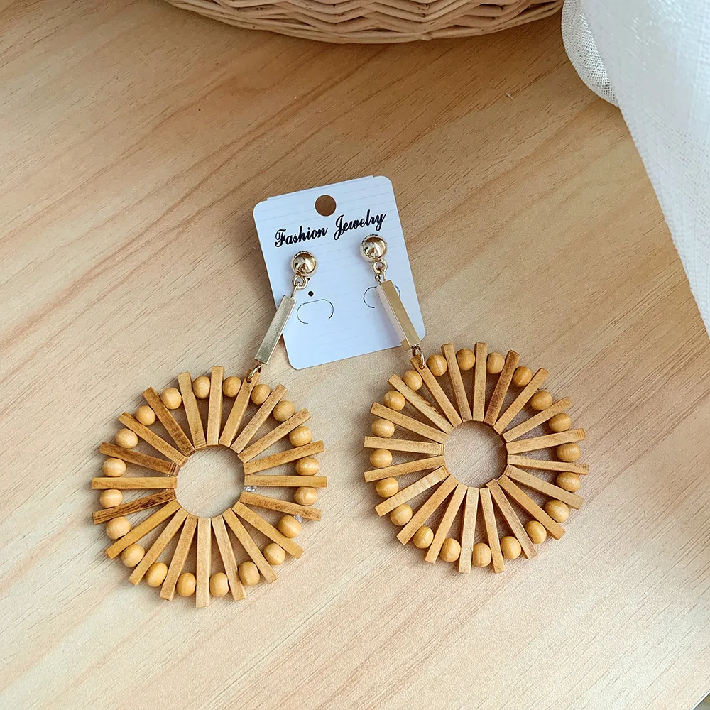 

Wooden Beads Ear Rings Wood Bohemian Earrings For Woman Round Pendant For Women Earrings Beach Ethnic Style Jewelry
