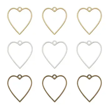 

10pcs Rack Plating Alloy Open Back Bezel Pendants Pressed Flower Jewelry Heart Shape Mixed Color For Earring Necklace Making