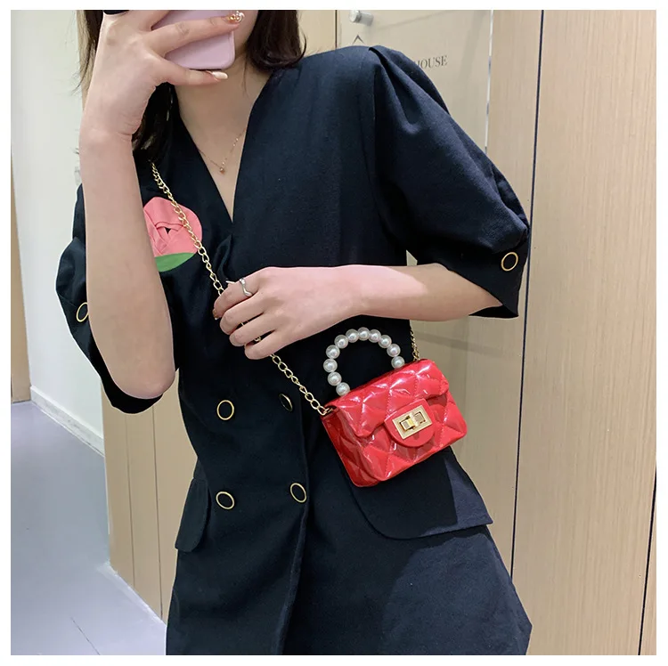 Dikaril Women Mini Handbag New Elegant Shoulder Messenger Portable Chain Bag Girl Cute Bag Pearl Crossbody Rhombus Small Bags