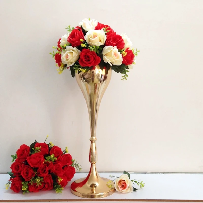 

PEANDIM Gold Vases 56 CM / 22" Table Wedding Centerpieces Event Party Road Lead Flower Rack Decoration 10 PCS/ Lot