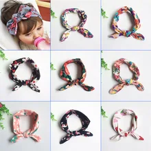 Модели в Европе и Америке; цветная ткань; повязка для волос с кроличьими ушами для малышей; повязка на голову с бантом для младенцев; Детская повязка на голову; повязки для волос