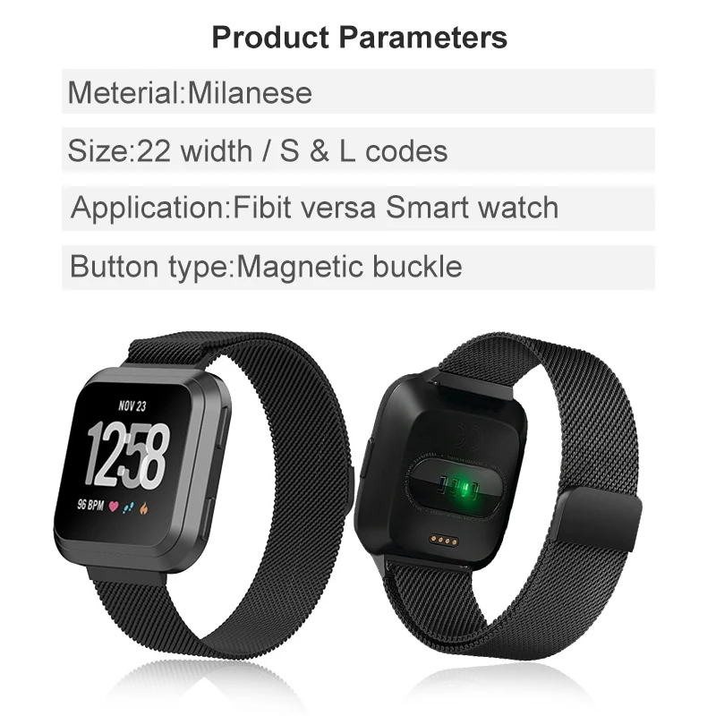 Для Fitbit versa/Versa 2/Versa Live Магнитный Миланский ремешок для часов из нержавеющей стали Сменные Металлические наручные часы SL sportband