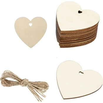 

HOT 100 Pieces of 100mm Wooden Hearts, Blank Wooden Hearts Decorated with Twine, Used for Wedding DIY Crafts