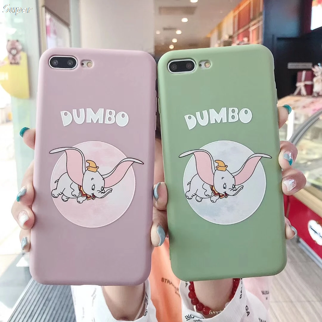 

Dumbo Cute Cartoon Pink Elephant circus case for Apple iPhone 7 8 6 6s Plus 10 X XS Max Xr Candy tpu phone coque back Cover