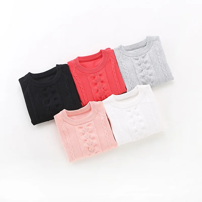 

Childrenswear Autumn And Winter New Style Girls Solid Color Cotton Crew Neck Pullover Sweater Children Korean-style Knit Low Wai