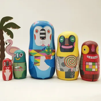 

5pcs Russian Matryoshka Dolls Basswood Nesting Dolls Gift Russian Traditional Feature Ethnic Style DIY Dolls Toys for Children