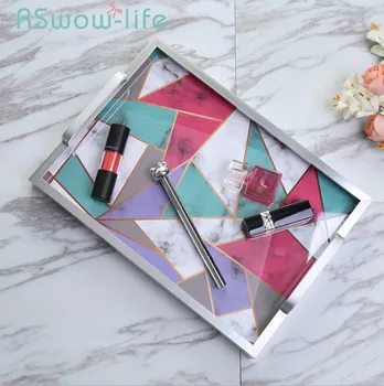 

European Glass + Metal Trays Living Room Decoration Creative Decorations Jewelry Storage Trays Serving Tray Kitchen Food Tray