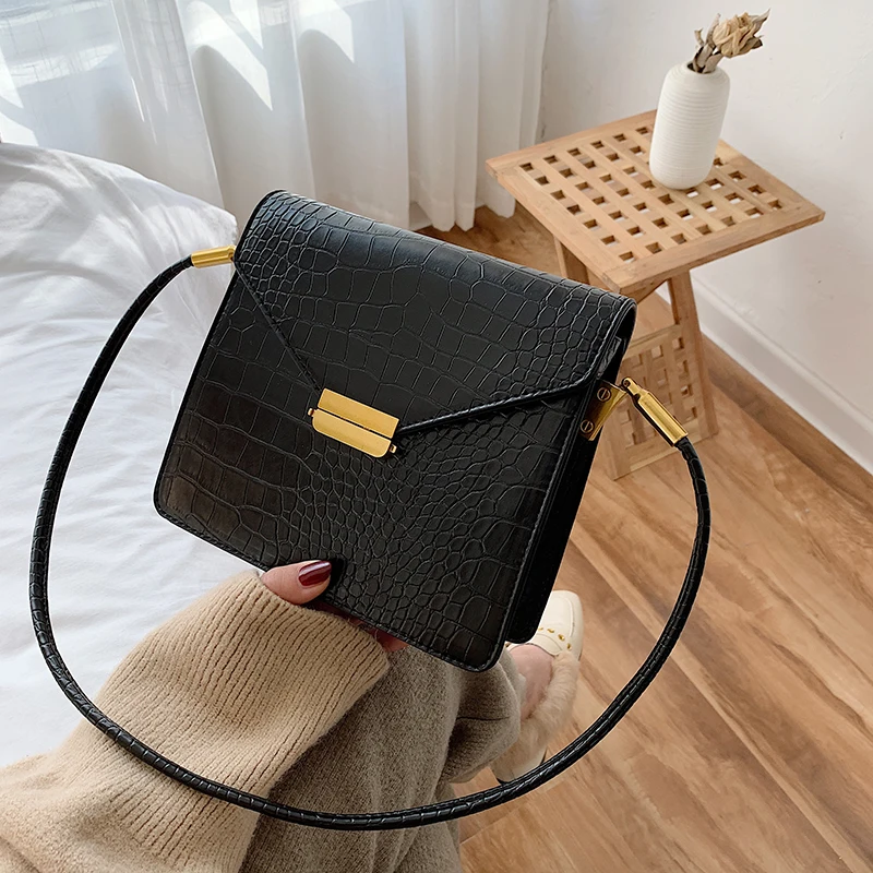 

new stone patern women small messenger bags casual tote squre spring party crossbody shoulder bags handbag black