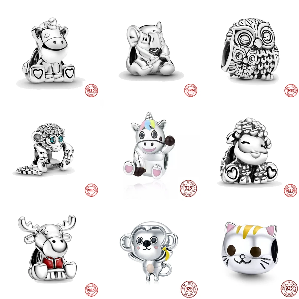 Animal Charms for Pandora Style Bracelets Sterling Silver Cow, Pig, Owl,  Chipmunk