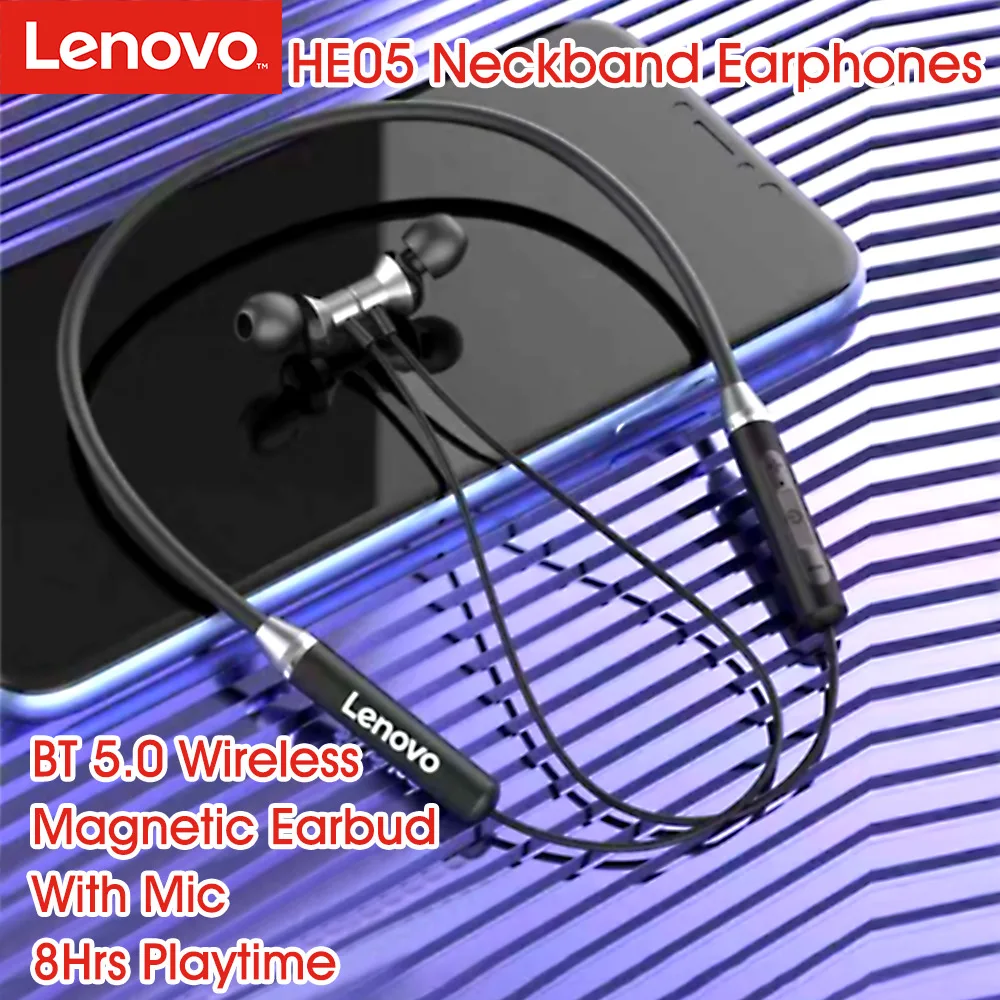 Lenovo HE05 Bluetooth наушники BT5.0 Спортивная гарнитура с защитой от пота беспроводные наушники для бега с шумоподавлением магнитные наушники