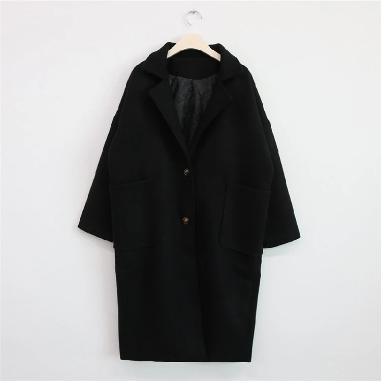 Женское элегантное зимнее шерстяное пальто черного и коричневого цветов, длинное однобортное шерстяное пальто размера плюс, Manteau Femme Hiver