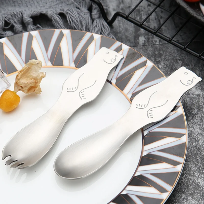 

Small Spoon 304 Stainless Steel Portable Cute Bear Pattern Dessert Fork For Children Cutlery Engraving Spoon Sets 1 1