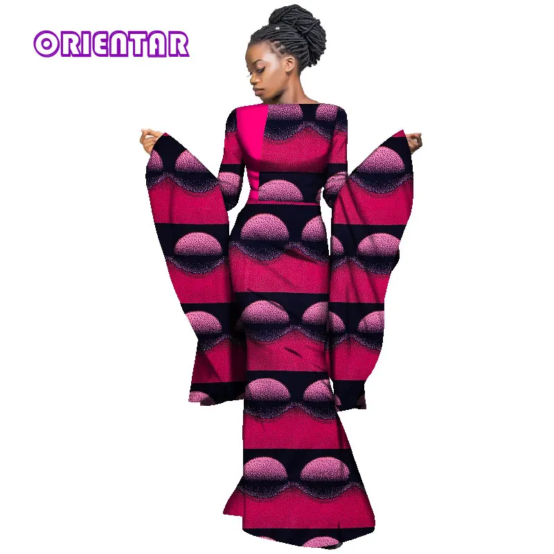 African Dresses for Women Long Flare Sleeve Maxi Dress Bazin Riche Traditional African Clothing Plus Size Party Lady WY2965 african robe Africa Clothing
