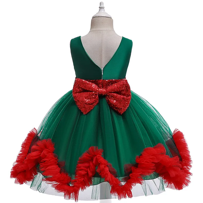 Коллекция года, Новое Детское рождественское платье для девочек, костюм детское вечернее платье-пачка принцессы для дня рождения, зеленого и красного цвета для детей возрастом 6, 8, 10 лет