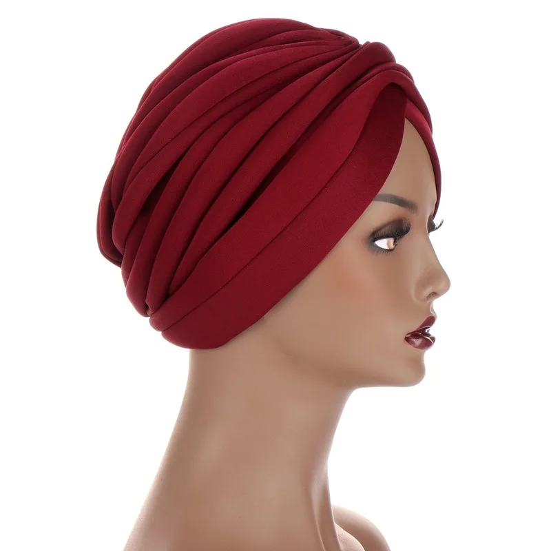 

New Headwraps hats for women Solid Twist Ruffle Cotton Caps Chemo Beanies Turban Headwear Hats for Cancer