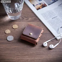 100% Genuine Leather Coin Purse For Men Women Female Cowhide Vintage Small Mini Money Bag Earphone Line Case Change Pouch Holder