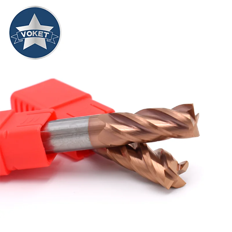 VOKET 55&deg; long shank solid tungsten carbide end mill 75L 100L 4 flutes square mills Milling Cutter HRC55 4MM 6MM 8MM 10MM 12MM