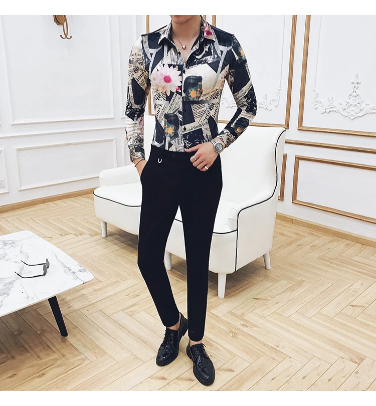 Формальные Рубашки, Мужская одежда, Camisa Social Masculina, Ретро рубашка, утепленная, сохраняющая тепло, с принтом, с длинным рукавом, рубашка, платье, рубашка